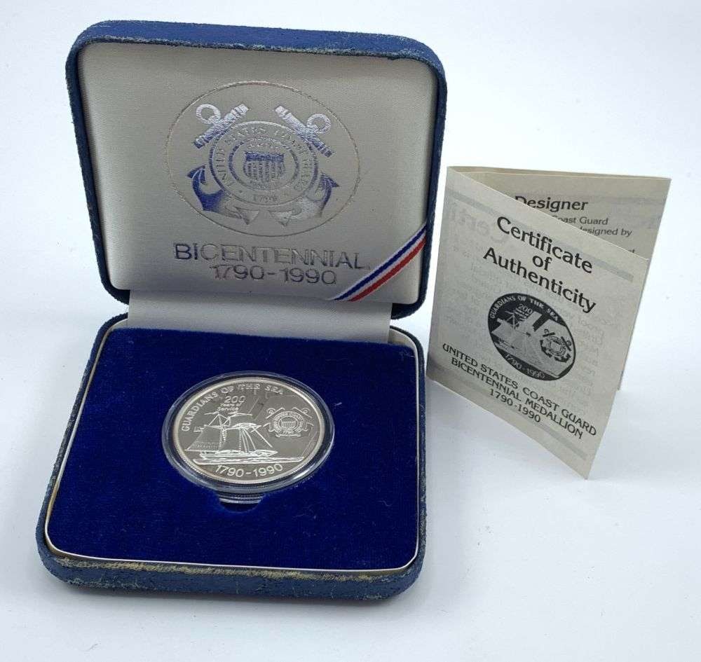 1990 United States Coast Guard Bicentennial Proof 1 ozt .999 Silver: Winner shall receive the exact coin shown here. (MR/B)
