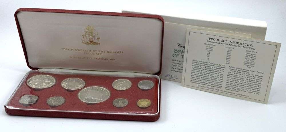 1974 Common Wealth Of The Bahamas 2.87 ozt Proof Silver Set (9-coins): Winner shall receive the exact set (9-coins) shown here. (MR/B)