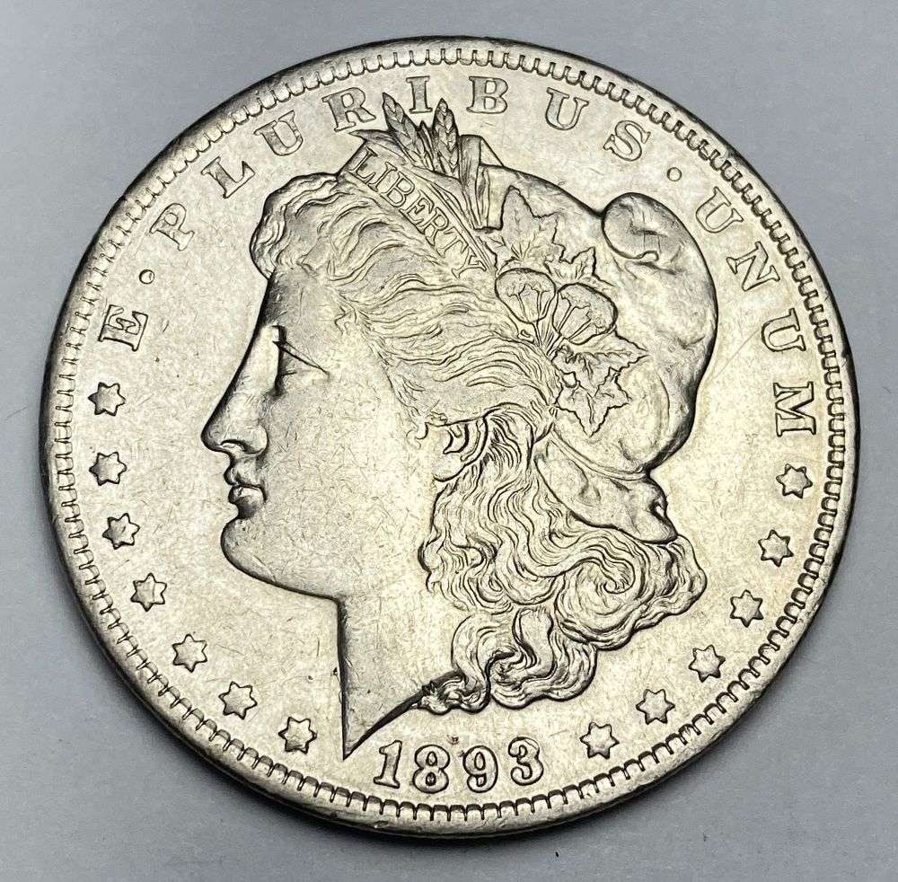 1893 Morgan Silver Dollar AU Details: Winner shall receive the exact coin shown here. (MR/TVC=RBB)