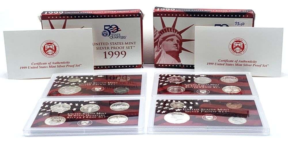(2) Better Date 1999-S United States Mint Silver Proof Set (18-coins): This lot consists of $3.70 silver face value. Winner shall receive the exact (2) sets (18-coins) shown here. (MK/PB)