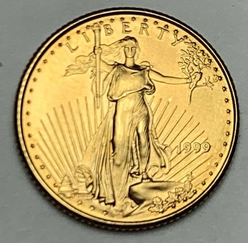 Last Minute! 1999 American $5 Gold Eagle 1/10 ozt: Winner shall receive the exact coin shown here. (MR/PTB)