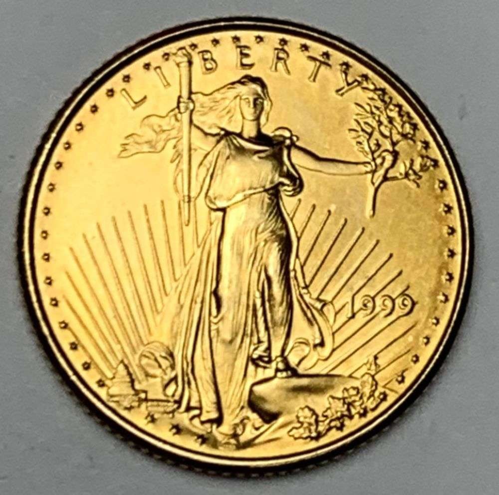 Last Minute! 1999 American $5 Gold Eagle 1/10 ozt: Winner shall receive the exact coin shown here. (MR/PTB)
