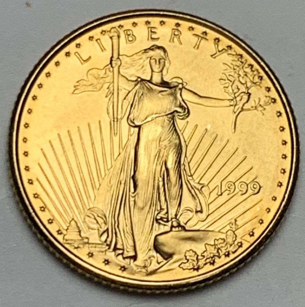 Last Minute! 1999 American $5 Gold Eagle 1/10 ozt: Winner shall receive the exact coin shown here. (MR/PTB)
