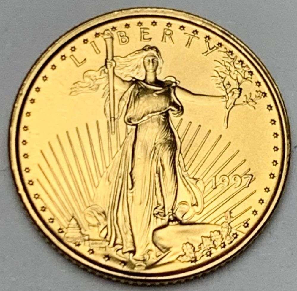 Last Minute! 1997 American $5 Gold Eagle 1/10 ozt: Winner shall receive the exact coin shown here. (MR/PTB)