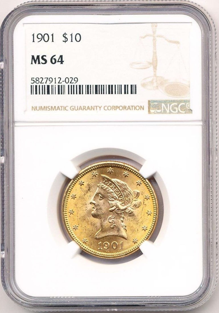 Last Minute Gold! 1901 Gold $10 Liberty Head NGC MS64: Winner shall receive the exact coin shown here. (MR/UBBB)
