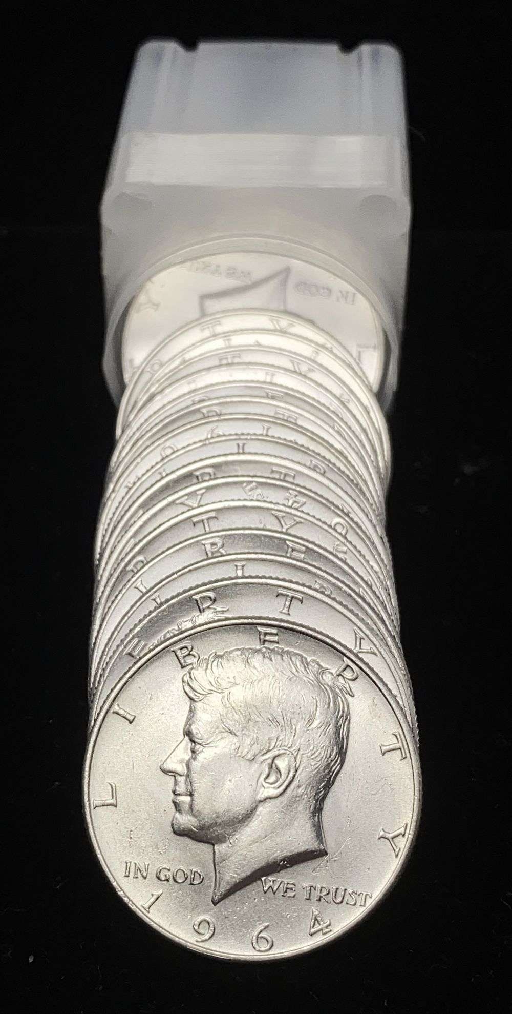 Last Minute! Old Time Fresh BU Roll (20) 1964 JFK Half Dollar 90% Silver: Winner shall receive the exact roll (20-coins) shown here. (RR/RIR)