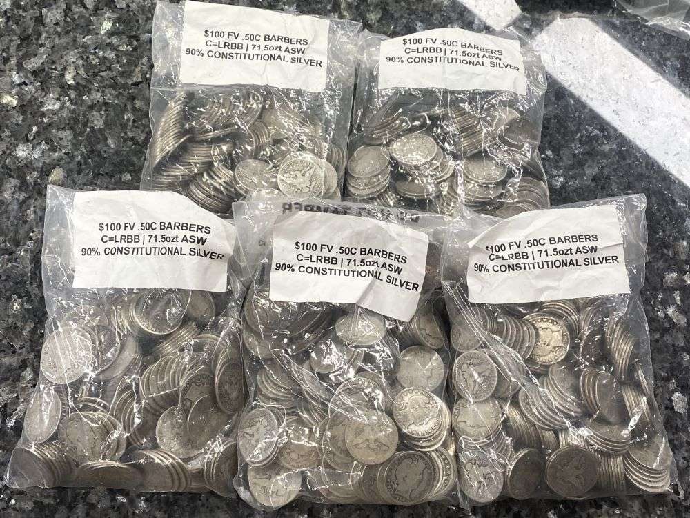 Last Minute! $50 FV Pre-1916 Barber 90% Silver Halves: Winner shall receive $50 face (100-coins) precisely resembling the coins shown here. Please allow 2-4 weeks for shipping.