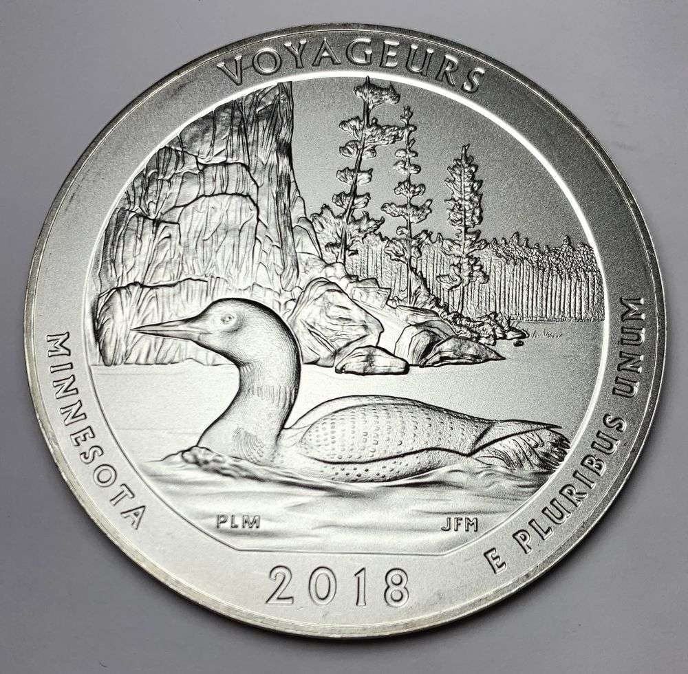 Last Minute Silver! 2018-P Minnesota "Voyageurs" 5 ozt .999 Silver: Winner shall receive the exact coin shown here. (MR/ETR)