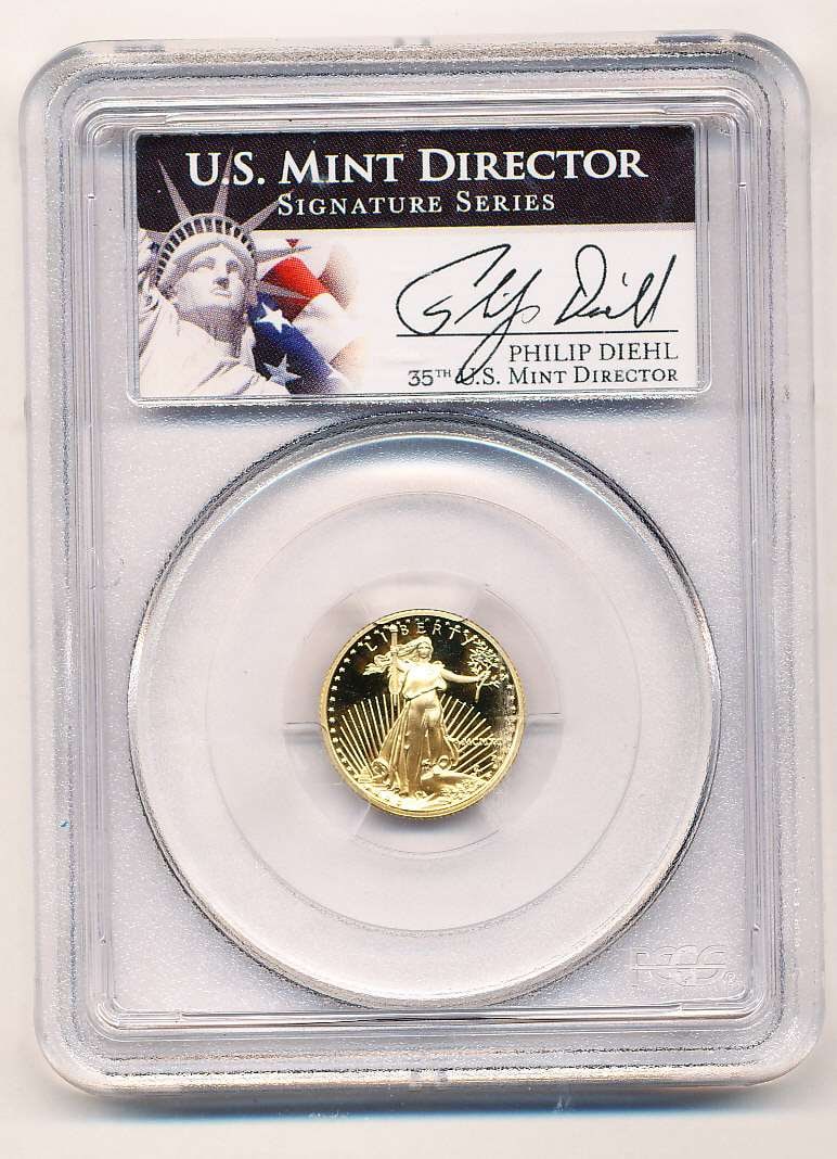 Last Minute! 1990-P American $5 Gold Eagle 1/10 ozt PCGS PR70 DCAM Signed By Philip Diehl (1 of 4)