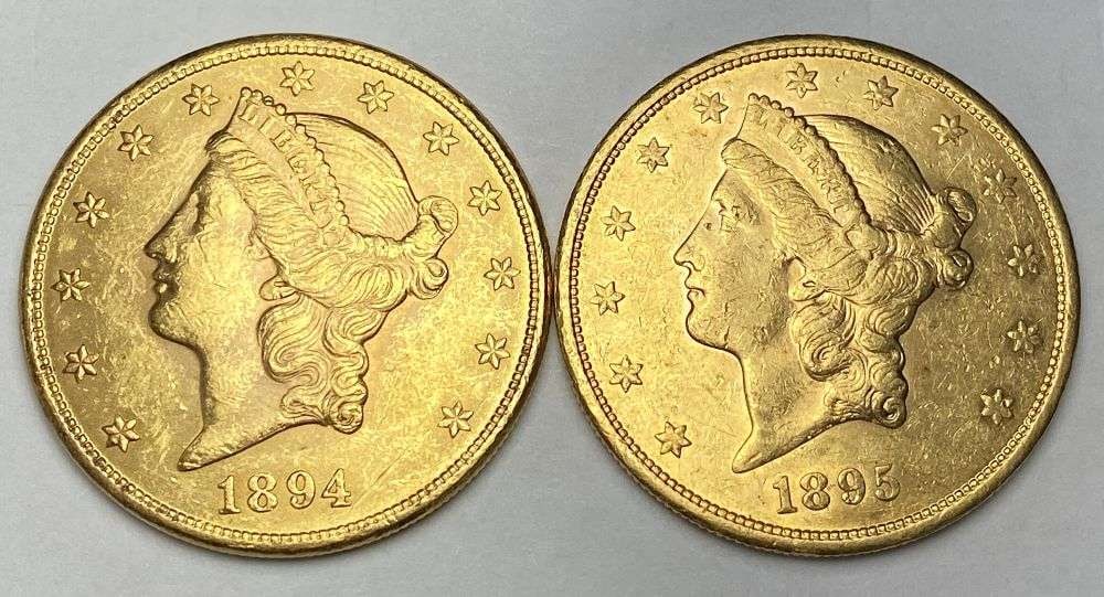Last Minute! (2) 1894-1895-S Gold $20 Liberty Head: Winner shall receive the exact (2) coins shown here. (RR/)