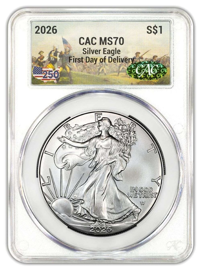 Last Minute! (20) 2026 American Silver Eagle CAC MS70 First Day of Delivery: Winner shall receive (20) coins precisely resembling the one shown here. The images shown are stock images. Please allow 2-4 weeks for shipping.