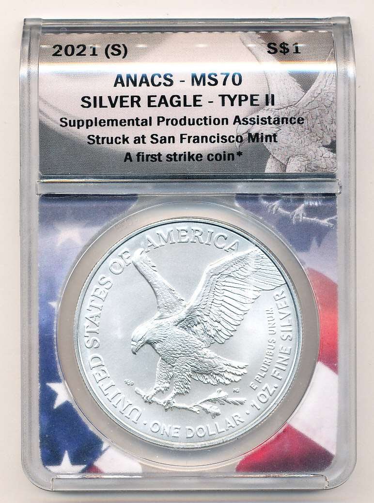2021(S) American Silver Eagle Type 2 ANACS MS70 (1 of 4)