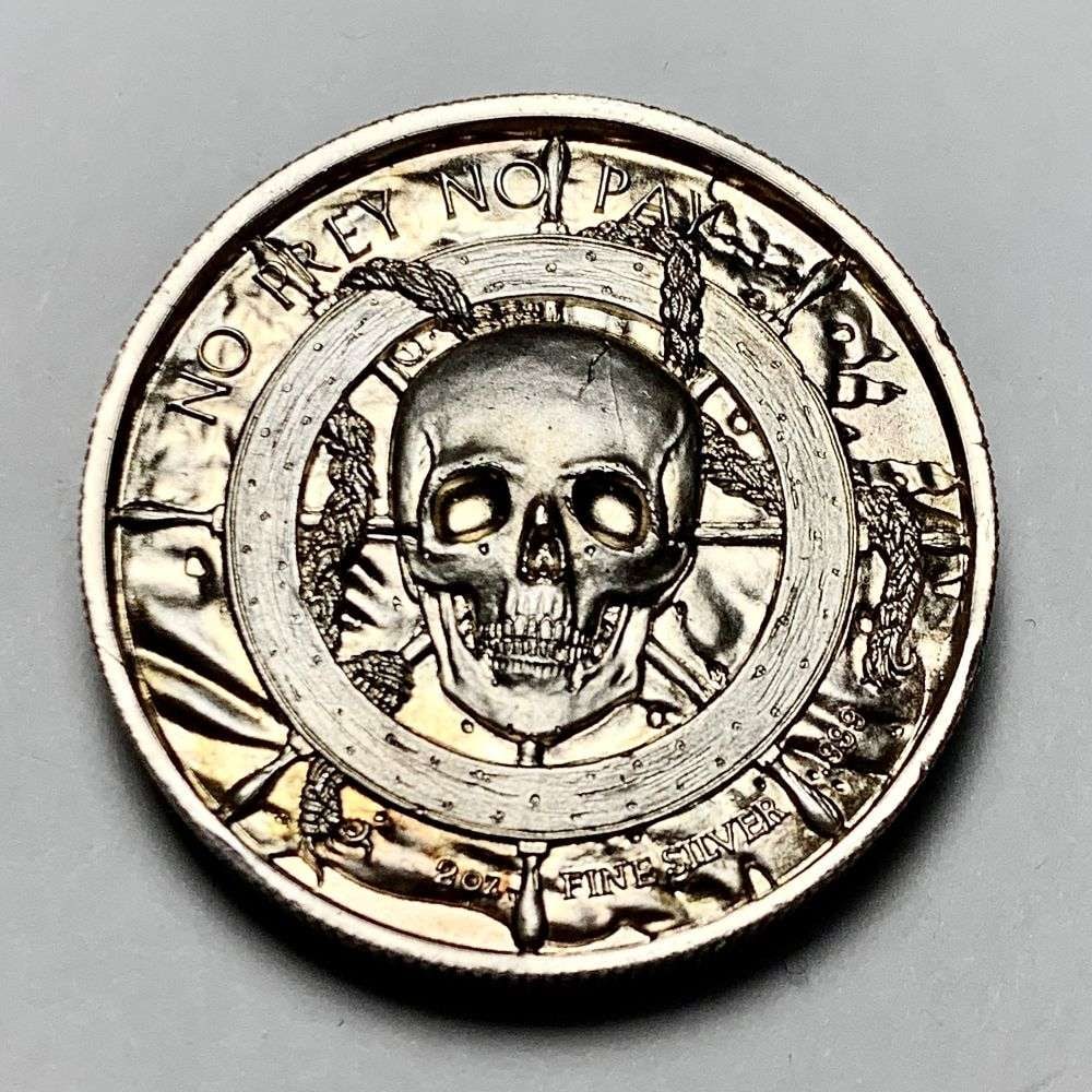 Pirate Captain Privateer "No Prey No Pay" 2 ozt .999 Silver: Winner shall receive the exact coin shown here. (MK/B)