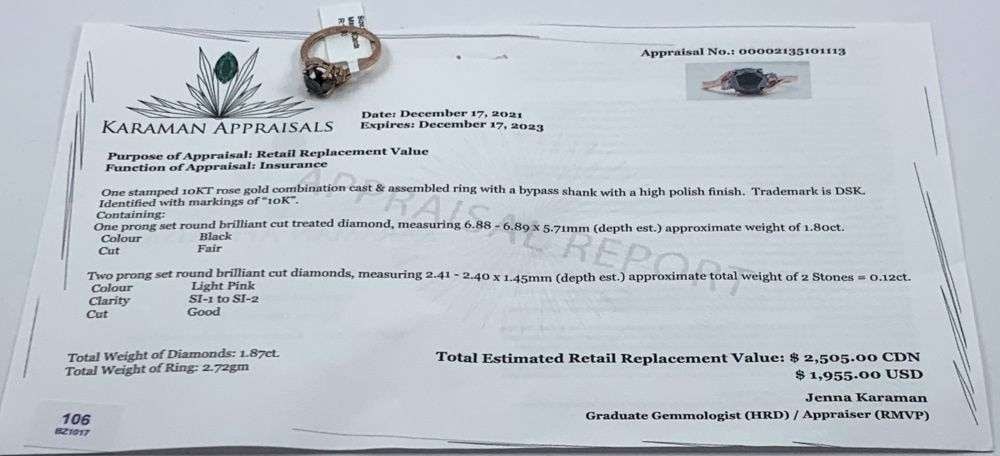 1.87ct Round Diamond W/ 0.12ct Round Diamonds 10k Rose Gold Ring (Size 7) (1 of 9)