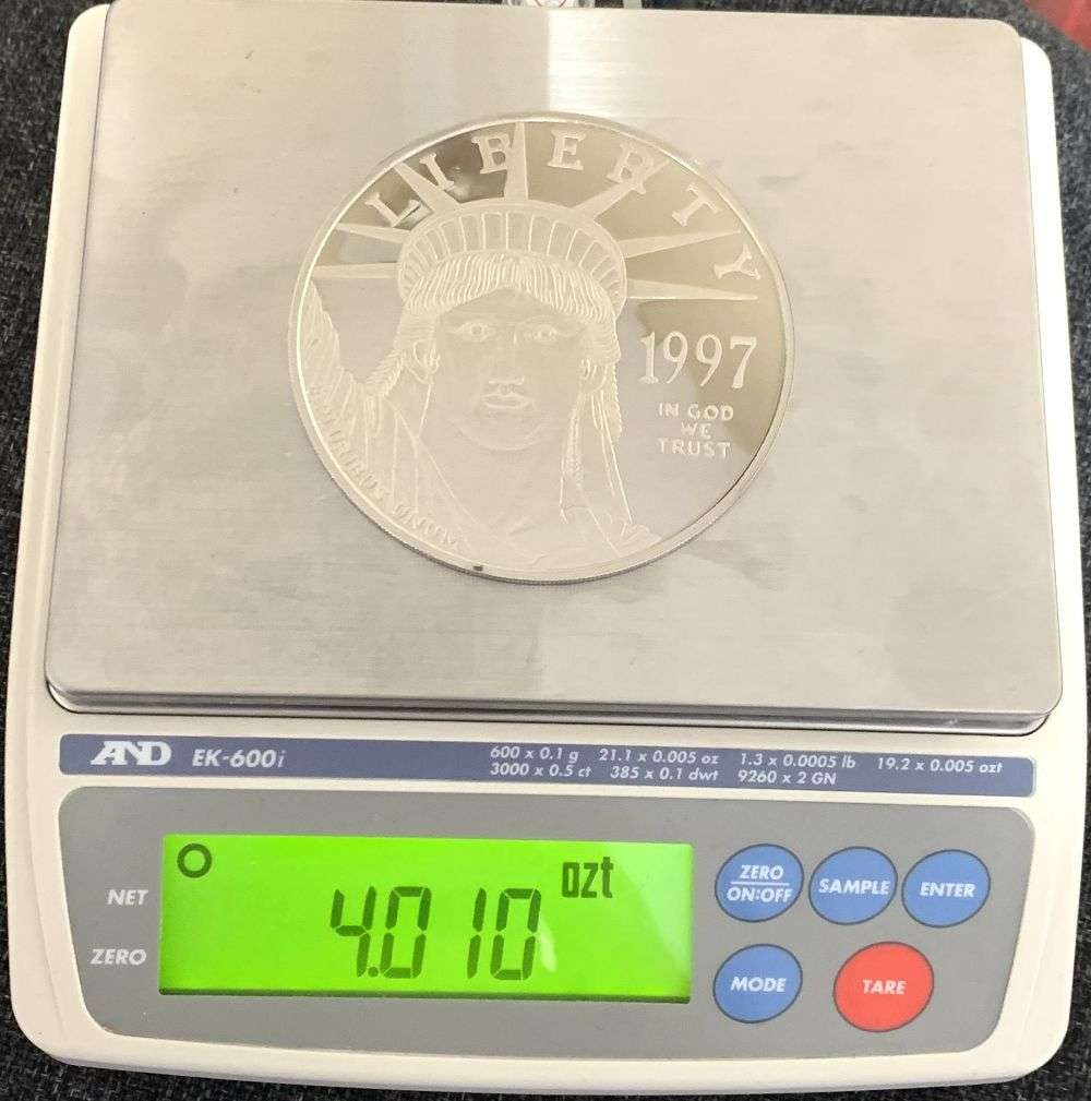 1997-W Platinum Eagle Design 4 ozt Proof Platinum Over .999 Silver: Winner shall receive the exact coin shown here. (MR/UIB)