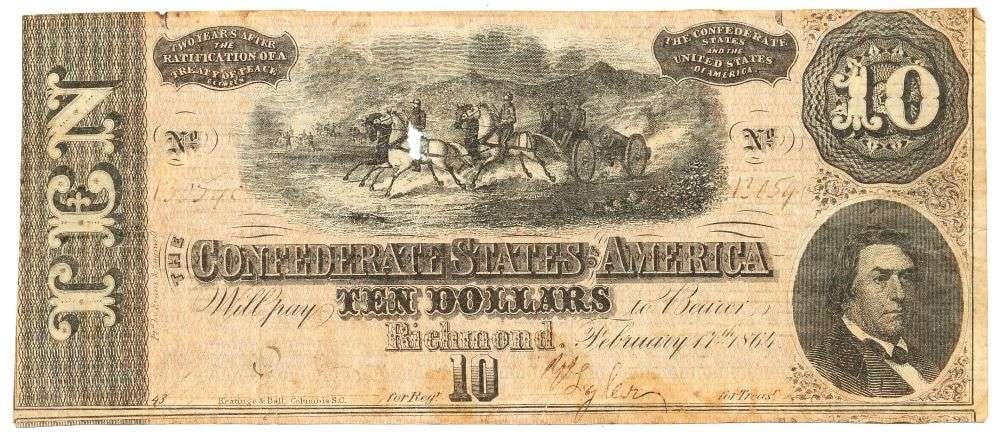 1864 United States Richmond $10 Confederate Currency (1 of 2)