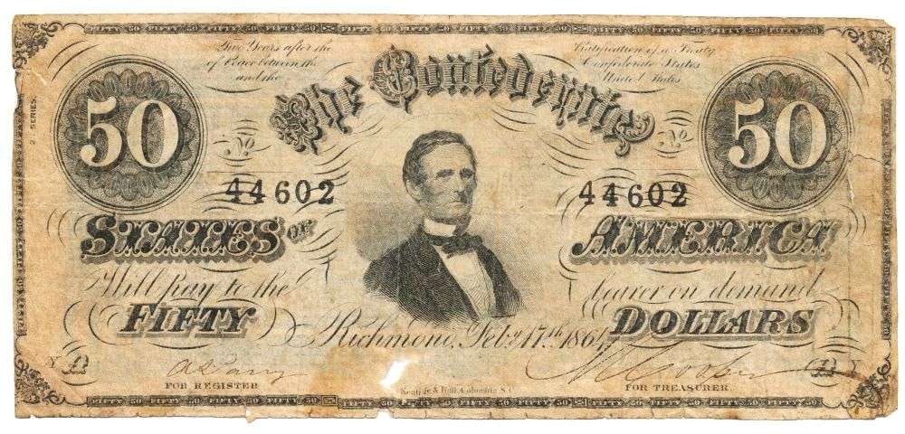 1864 United States Richmond $50 Confederate Currency (1 of 2)