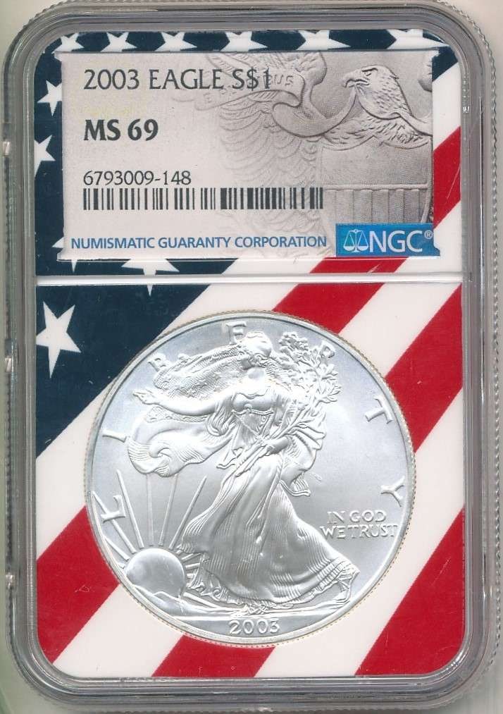 2003 American Silver Eagle NGC MS69 Red, White, & Blue Label (1 of 4)