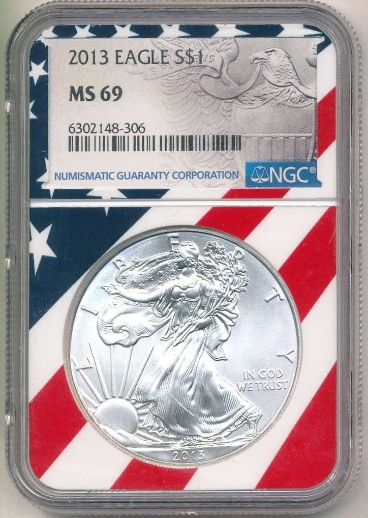 2013 American Silver Eagle NGC MS69 Red, White, & Blue Label (1 of 4)