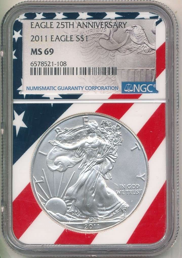2011 American Silver Eagle NGC MS69 Red, White, & Blue Label (1 of 4)