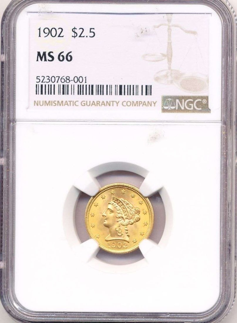 Gold $2.50 1902 Liberty Quarter Eagle NGC MS66 (1 of 4)