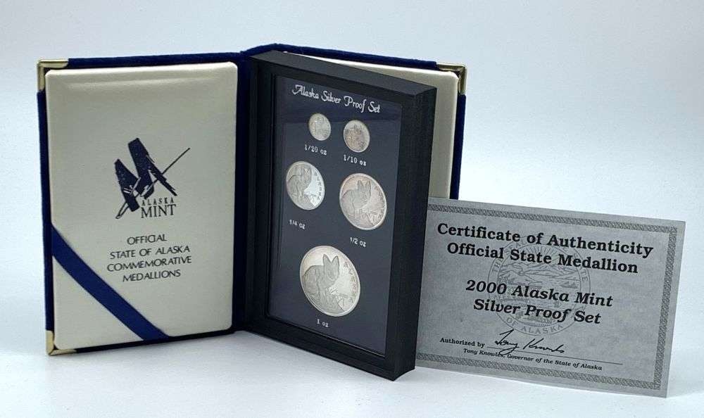 Very Rare 2000 Alaska Mint Toned Silver Proof Set (5-coins) 9.9 ozt: Winner shall receive the exact set (5-coins) shown here. (MR/LPB)