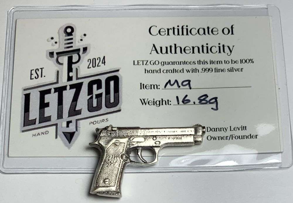 Hand Poured 1911 Hand Gun 16.8g .999 Fine Silver (1 of 6)