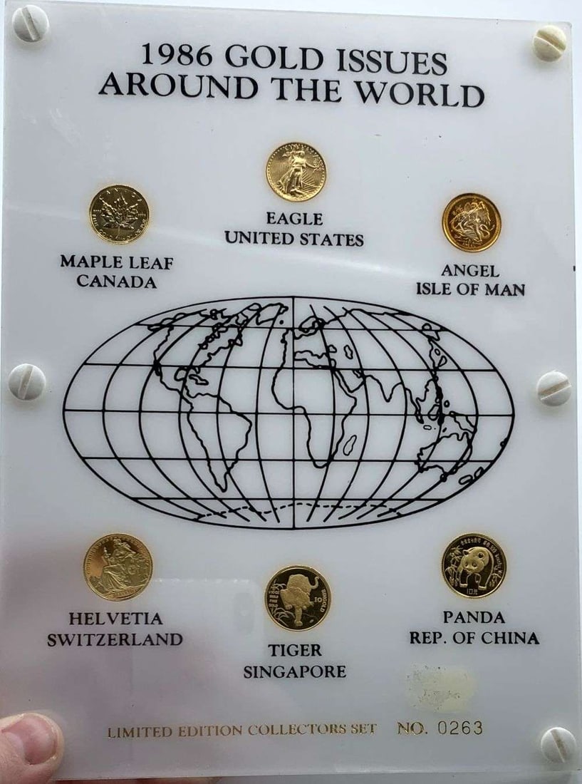 Very Rare 1986 Around The World Gold 1/10th ozt Set (6-coins): Winner shall receive the exact set (6-coins) shown here. (MR/EBBB)