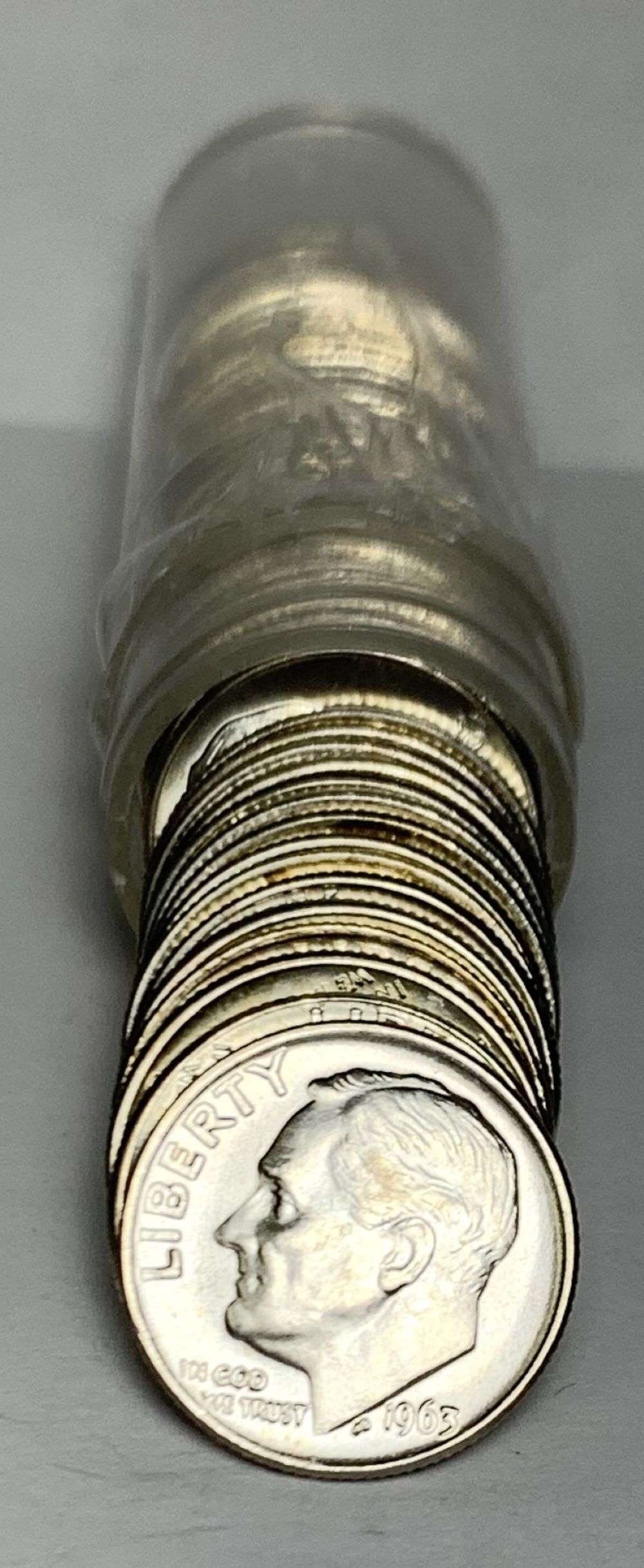Last Minute! Roll (50) 1963-P/D Roosevelt Silver Dime Mint Conditon: Winner shall receive the exact roll (50-coins) shown here. (MR/B)