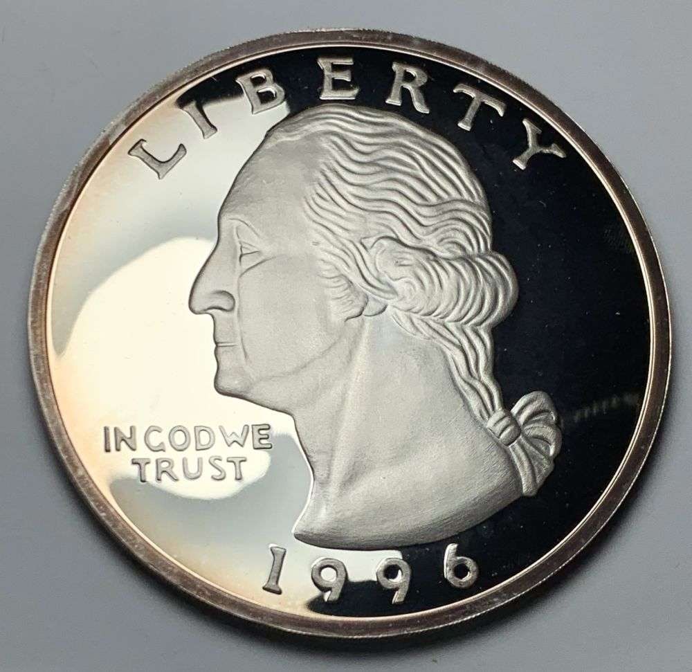 Half Pound 1996 Washington Quarter Design Proof Silver: Winner shall receive the exact coin shown here. (MR/EUB)