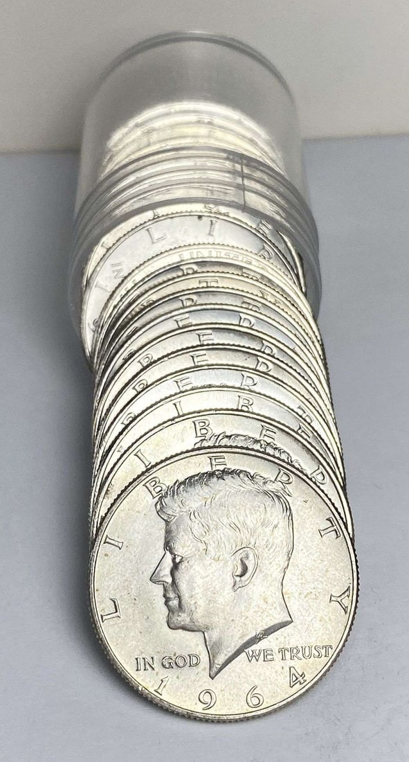 Roll (20-coins) 1964-D Kennedy Silver Half Dollar Mint Condition: Winner shall receive the exact roll (20-coins) shown here. (RR/URB)