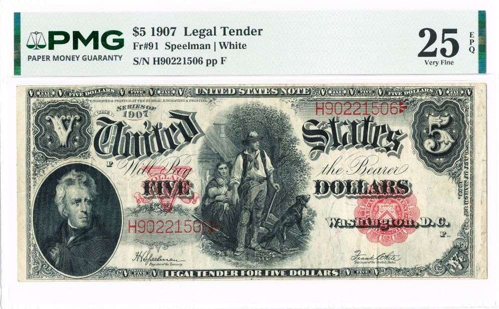 1907 United States Woodchopper $5 Note PMG VF25 (1 of 2)