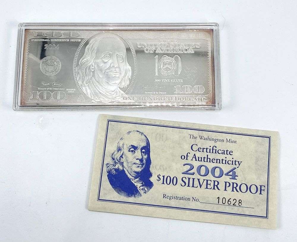 2004 United States $100 Note Design 4 ozt .999 Silver Proof Bar (1 of 6)