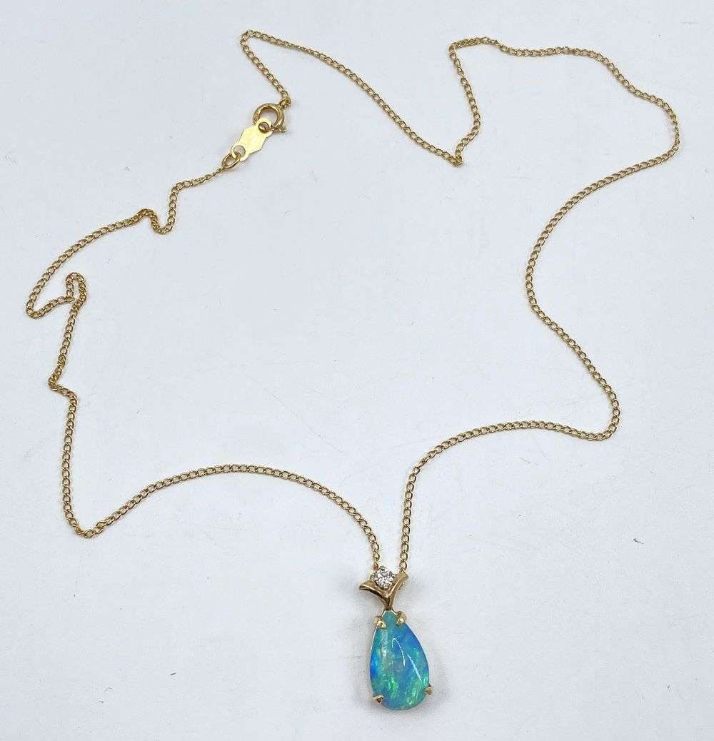 Fire Opal & Diamond 14k Gold Pendant Necklace: Winner shall receive the exact item shown here. (RR)