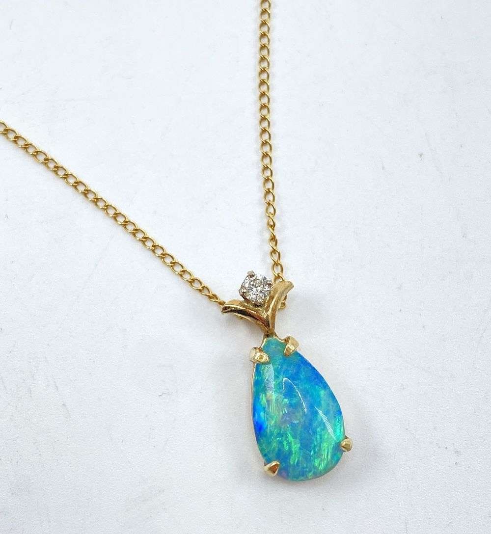 Fire Opal & Diamond 14k Gold Pendant Necklace - 2