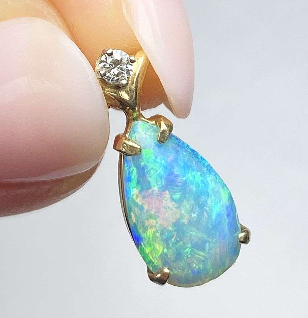 Fire Opal & Diamond 14k Gold Pendant Necklace - 3