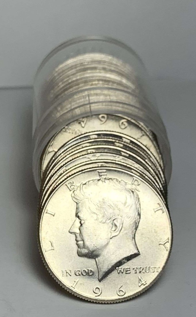 Roll (20-coins) 1964 Kennedy Silver Half Dollar Mint Condition: Winner shall receive the exact roll (20-coins) shown here. (MR/B)
