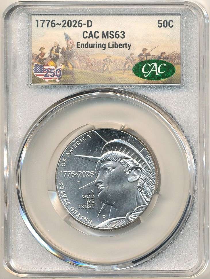 1779-2026-D Enduring Liberty Half Dollar CAC MS63: Winner shall receive (1) coin precisely resembling the one shown here. (RR/B)