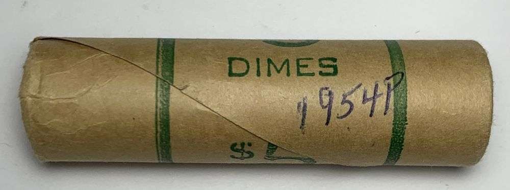 Bank Wrapped Roll (50) 1954-P Roosevelt Silver Dimes: Winner shall receive the exact roll (50-coins) shown here. (MR/LUR)