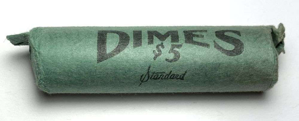 Bank Wrapped Roll (50) 1957-P Roosevelt Silver Dimes: Winner shall receive the exact roll (50-coins) shown here. (MR/LUR)