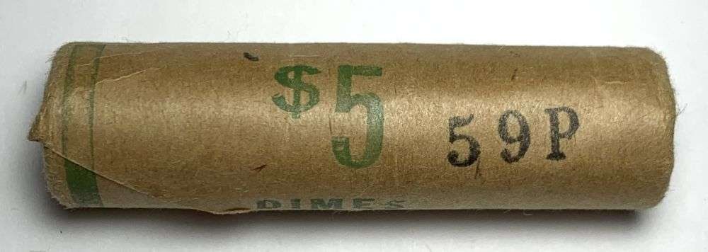 Bank Wrapped Roll (50) 1959-P Roosevelt Silver Dimes: Winner shall receive the exact roll (50-coins) shown here. (MR/LUR)