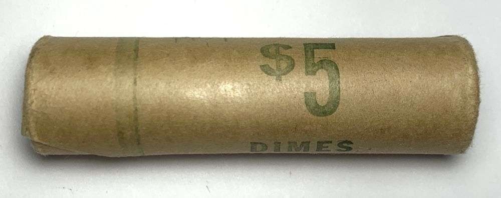 Bank Wrapped Roll (50) 1954-P Roosevelt Silver Dimes: Winner shall receive the exact roll (50-coins) shown here. (MR/LUR)