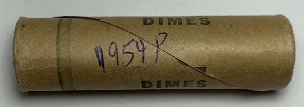 Bank Wrapped Roll (50) 1954-P Roosevelt Silver Dimes: Winner shall receive the exact roll (50-coins) shown here. (MR/LUR)