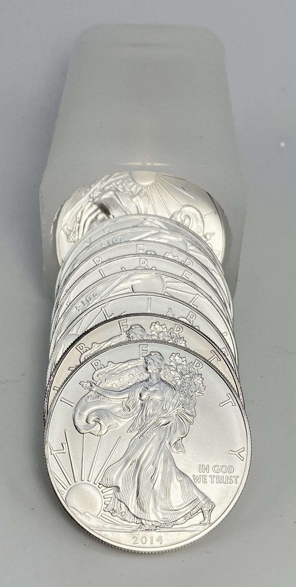 Last Minute! Original Treasury Roll (20) 2014 American Silver Eagle: Winner shall receive the exact roll (20-coins) shown here. (RR/LRRB)