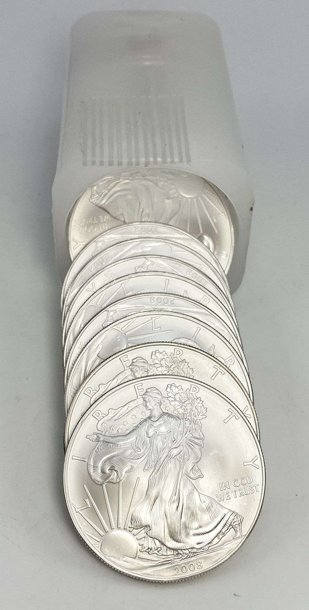 Last Minute! Original Treasury Roll (20) 2008 American Silver Eagle: Winner shall receive the exact roll (20-coins) shown here. (RR/LRRB)
