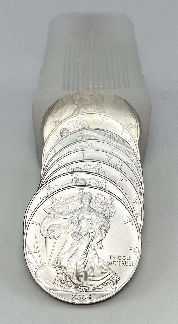 Last Minute! Original Treasury Roll (20) 2004 American Silver Eagle: Winner shall receive the exact roll (20-coins) shown here. (RR/LRRB)