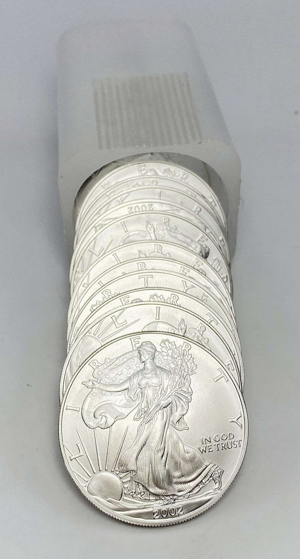 Last Minute! Original Treasury Roll (20) 2002 American Silver Eagle: Winner shall receive the exact roll (20-coins) shown here. (RR/LRRB)