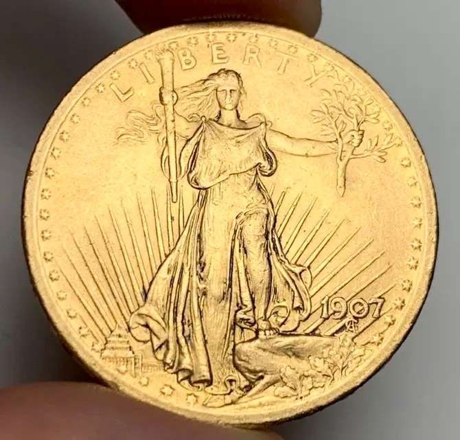 Last Minute! First Year Better Date 1907 Gold $20 Saint Gaudens MS64 Details: Winner shall receive the exact coin shown here. (MR/PLFO)