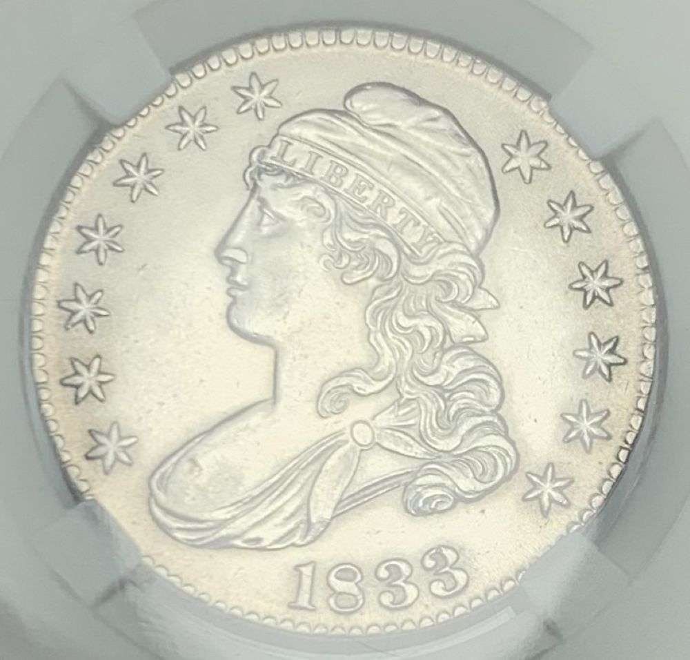 Last Minute Rare! 1883 Capped Bust Silver Half Dollar MS62: IMPORTANT NOTE: We do not agree with the grade provided with this "off-brand" grading company. Winner shall receive the exact coin shown here. (MR/ORB)