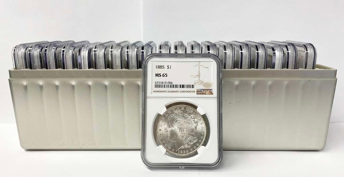 (20) Mixed Date & MM NGC MS65 Morgan Silver Dollars: This item comes from our consignors vault in Chicago. Please allow 2-4 weeks for delivery. Winner of this lot shall receive (20) Morgan Silver Dollars in NGC MS65, precisely resembling the coins shown